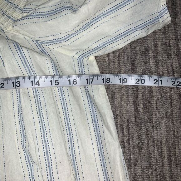 Womens Medium Embroidered‎ Mini Dress White Stripe Off The Shoulder Cotton Boho - Picture 3 of 5